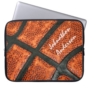 Oranje en zwart Basketbalpatroon met Autograaf Laptop Sleeve