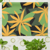 Oranje en zwart bloempatroon theedoek (Gevouwen)