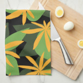 Oranje en zwart bloempatroon theedoek (Quarter Fold)