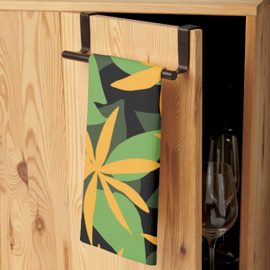 Oranje en zwart bloempatroon theedoek (Derde Gevouwen)