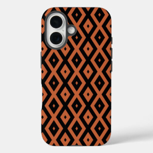 Oranje en zwart diamant patroon iPhone 16 hoesje