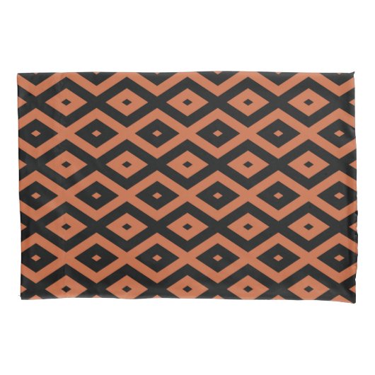 Oranje en zwart diamantpatroon kussensloop (Voorkant)
