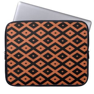 Oranje en zwart diamantpatroon laptop sleeve