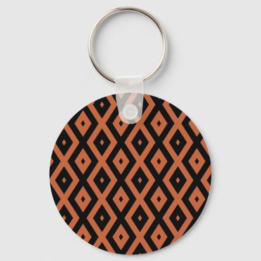 Oranje en zwart diamantpatroon sleutelhanger (Voorkant)