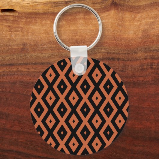 Oranje en zwart diamantpatroon sleutelhanger (Voorkant)