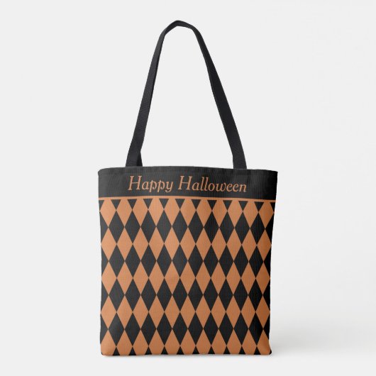 Oranje en zwart Diamond Harlequin Patroon (aangepa Tote Bag (Achterkant)