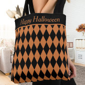 Oranje en zwart Diamond Harlequin Patroon (aangepa Tote Bag