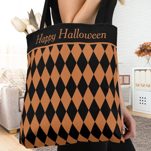 Oranje en zwart Diamond Harlequin Patroon (aangepa Tote Bag