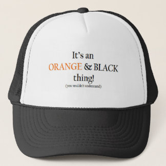 Oranje en zwart ding trucker pet