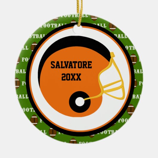 Oranje en zwart Football Helmet-kerstversiering Keramisch Ornament (Voorkant)