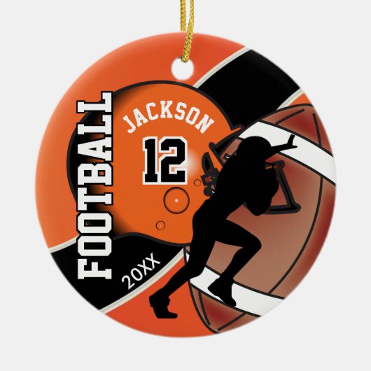 Oranje en zwart Football Player Keramisch Ornament (Voorkant)