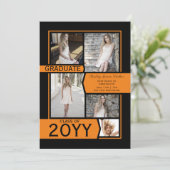 Oranje en zwart fotocollage klasse van Afstuderen Aankondiging (Staand voorkant)