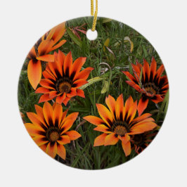 Oranje en zwart Gazanias Round Ornament