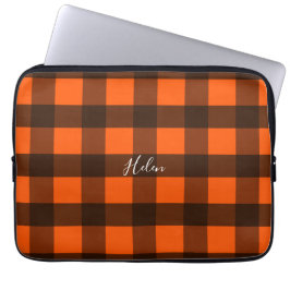 Oranje en zwart geruit laptop sleeve