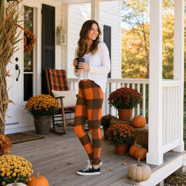 Oranje en zwart geruit leggings