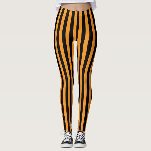 Oranje en zwart gestreept halloween kostuum leggings (Voorkant)