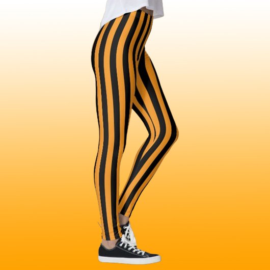Oranje en zwart gestreept halloween kostuum leggings