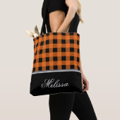 Oranje en zwart Gingham | Gepersonaliseerd Tote Bag (Dichtbij)