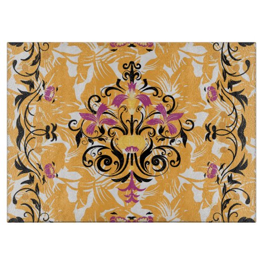 Oranje en zwart grafisch ontwerp, hol leven snijplank (Voorkant)