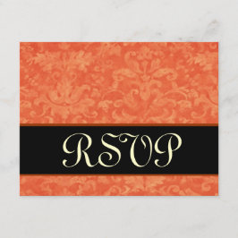 Oranje en zwart Grunge Damask RSVP Wedding Kaartje