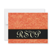Oranje en zwart Grunge Damask RSVP Wedding