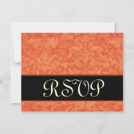 Oranje en zwart Grunge Damask RSVP Wedding Kaartje
