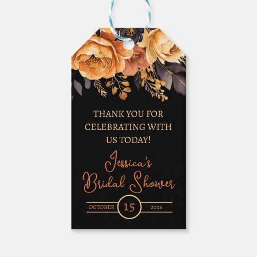 Oranje en Zwart, Halloween, Bloemige Bruiloft  Cadeaulabel (Voorkant)