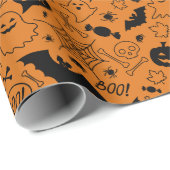 Oranje en zwart Halloween Pattern Art Halloween Cadeaupapier (Rol Hoek)