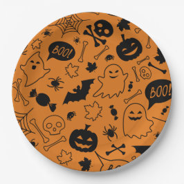 Oranje en zwart Halloween Pattern Art Halloween Papieren Bordje