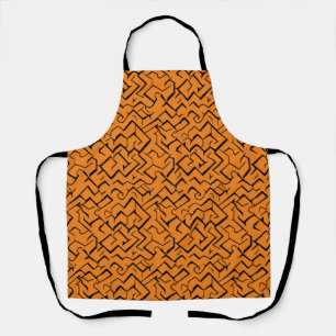 Oranje en zwart herstellend patroon Moderne Maze Schort