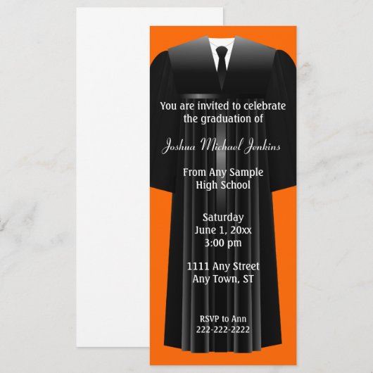 Oranje en zwart Mannen Afstuderen Kaart (Voorkant / Achterkant)