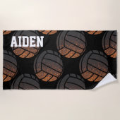 Oranje en zwart monogram Volleybal Strandlaken (Voorkant)