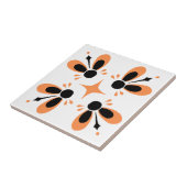 Oranje en zwart op wit gecompliceerd Floral patroo Tegeltje (Zijkant)