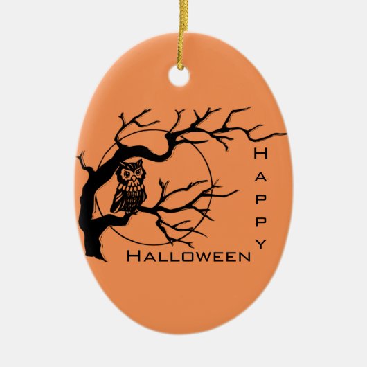 Oranje en zwart Owl Halloween Ornament (Voorkant)