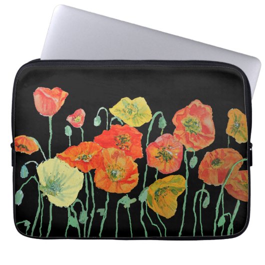 Oranje en zwart papaver Oranje rood Laptop Sleeve (Voorkant)