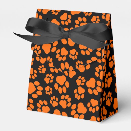 Oranje-en-zwart Paw Print Favor Box Bedankdoosjes (Voorkant Zijde)