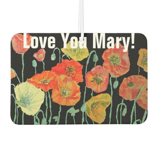 Oranje en Zwart Poppies Naam Auto Luchtverfrisser (Voorkant)