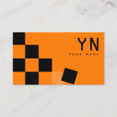 Oranje en zwart schaakbord met Monogram Modern Visitekaartje (Voorkant)