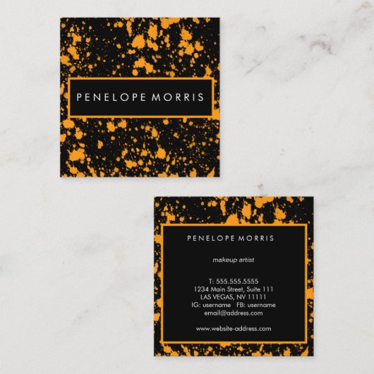 Oranje en zwart schilderplaatje schoonheidslijst vierkante visitekaartje (Voorkant / Achterkant)