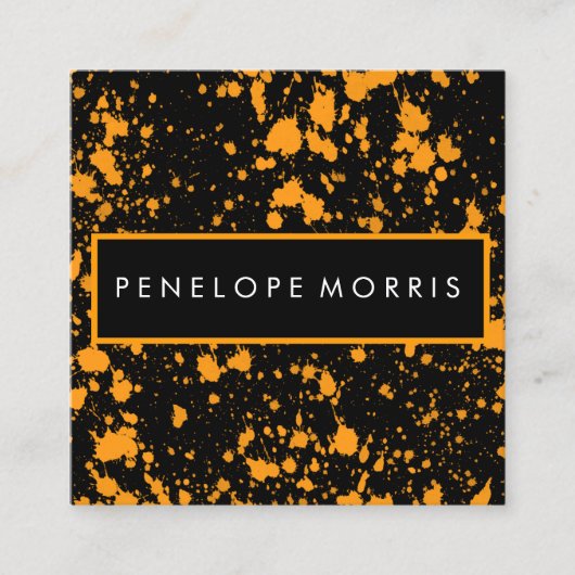 Oranje en zwart schilderplaatje schoonheidslijst vierkante visitekaartje (Voorkant)
