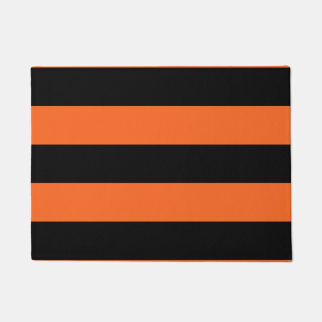 Oranje en zwart Stripe Halloween Patroon Deurmat (Voorkant)