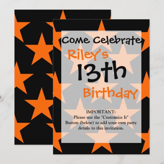 Oranje en zwart Super Stars Patroon Kaart (Voorkant / Achterkant)