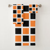 Oranje en zwart vierkant wit bad handdoek (Insitu)
