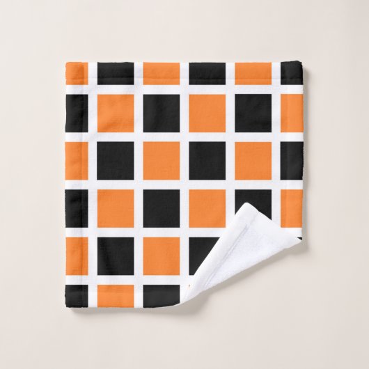 Oranje en zwart vierkant wit bad handdoek (Wasdoekje)