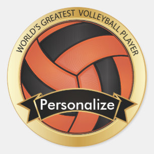 Oranje en zwart volleybal   DIY-naam Ronde Sticker
