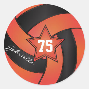 Oranje en zwart volleybal Naam en nummer DIY Ronde Sticker