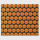 Oranje en zwart-wit bloempatroon cadeaupapier (Vlak)