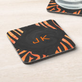 Oranje en zwart Zebra monogram Drankjes Onderzetter (Linkerzijde)