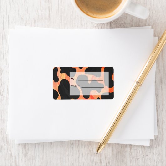 Oranje en zwart Zebra monogram Etiket (Insitu)