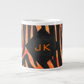 Oranje en zwart Zebra monogram Grote Koffiekop (Voorkant)